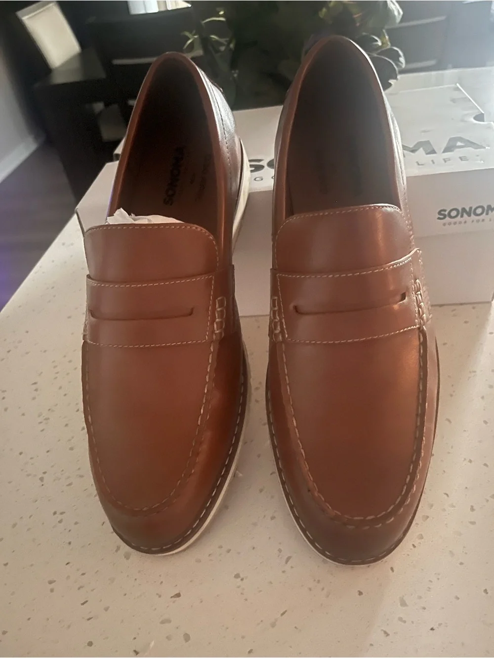 Sonoma Men's Cognac Brown Leather  Loafers. Size 12